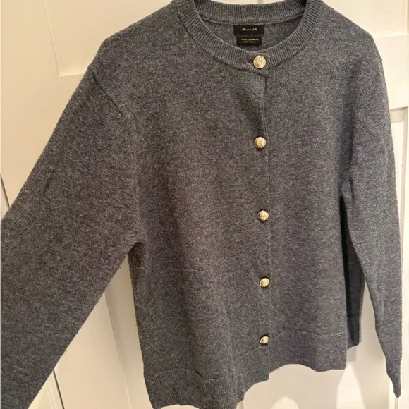 Massimo Dutti Charcoal Gray Button-Front Wool Cashmere Crewneck Cardigan Size M - Picture 3 of 5